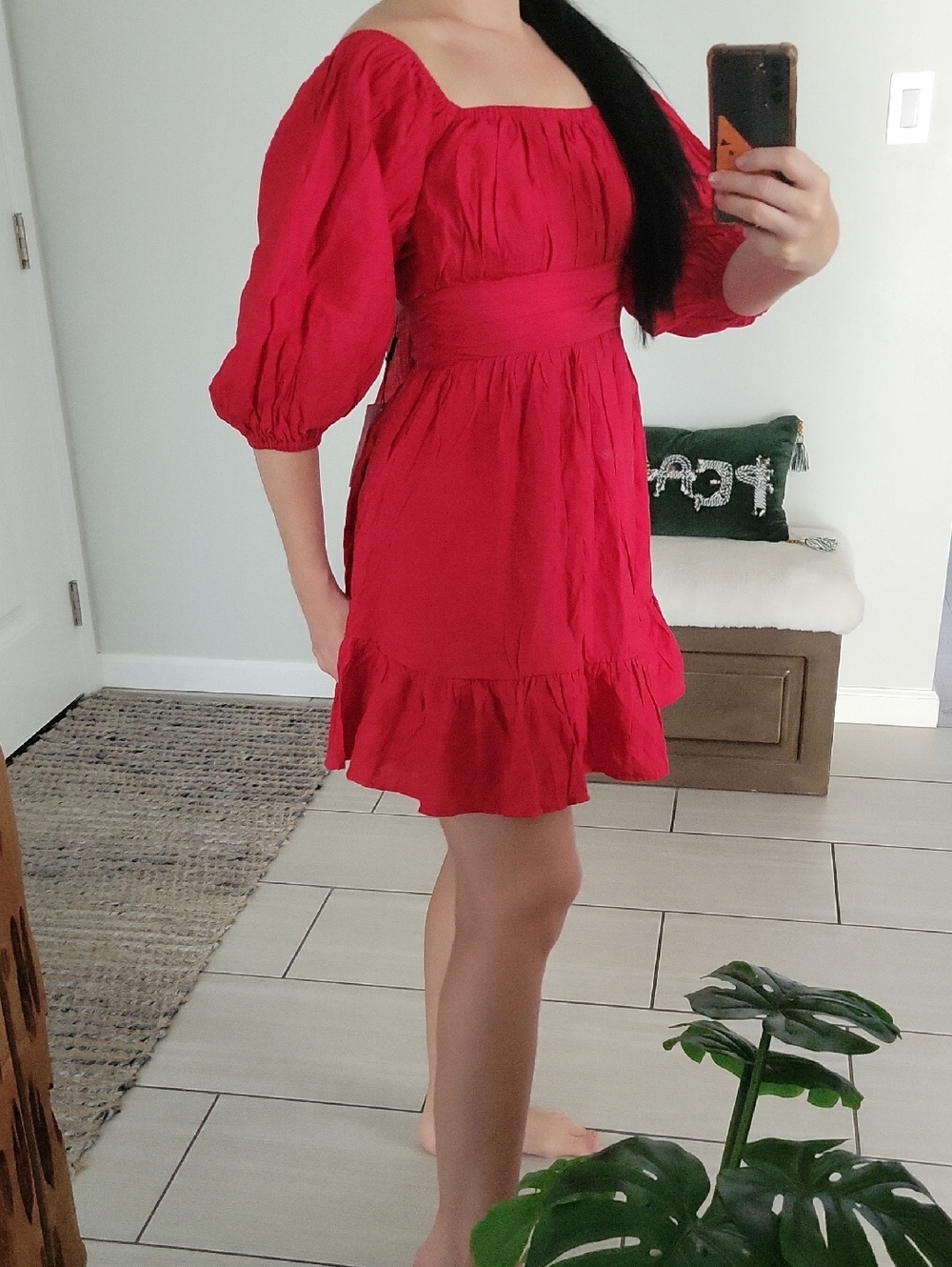Hello Molly Red Square-Neck Puff-Sleeve Mini Dress - Picture 4 of 7